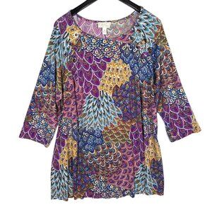 Ivy Road Plus Size 3X Jersey Stretch Top Boho Bohemian Damask Paisley Bright